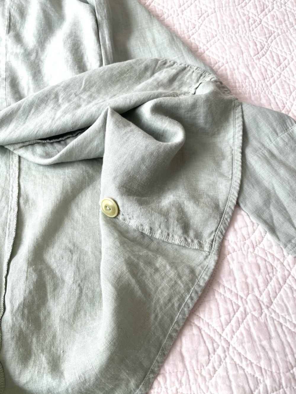 Flax 100% Sage Green Linen Button Front Tunic Shirt Top Long Sleeve Size L - Picture 14 of 16
